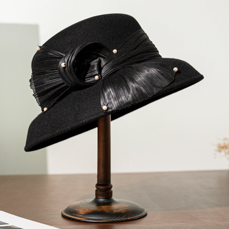 Women's Elegant Winter Wool Cocktail Wedding Guest Cloche Hats With Beading Silkabaca