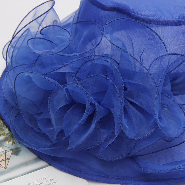 Women's Wide Brim Organza With Flower Kentucky Derby Church Hats - red