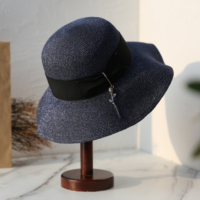 Women's Packable Summer Ribbons Straw Tea Party Beach Sun Hats