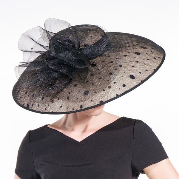 Women's Wide Brim Sinamay With Tulle Polka Dot Kentucky Derby Church Hats
