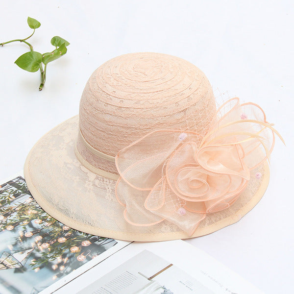 Women's Wide Brim Polyester With Flower Kentucky Derby Church Hats - pearl pink