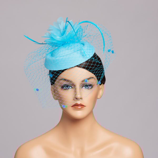 Women's Mesh With Faux Feather Flower Veil Kentucky Derby Pillbox Hats Fascinators With Clip