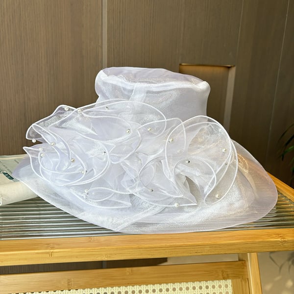 Women's Wide Brim Polyester Mesh With Flower Pearl Kentucky Derby Church Hats