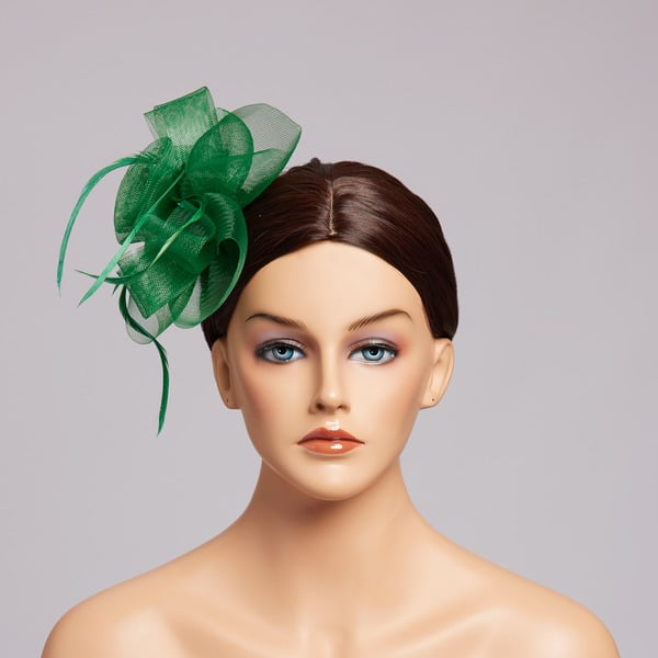 Mesh With Faux Feather Flower Kentucky Derby Fascinators With Clip - green