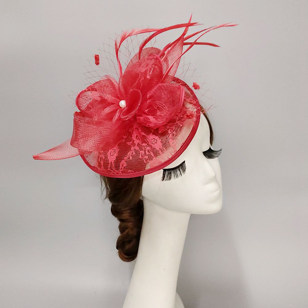 Feather Pearl Lace Mesh Kentucky Derby Fascinator With Clip