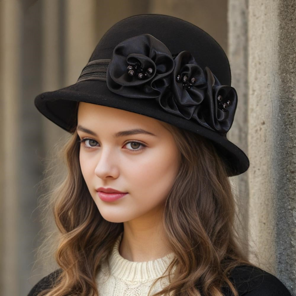 Women's Winter Flower Ribbons Special Occasion Felt Fedora Church Hats