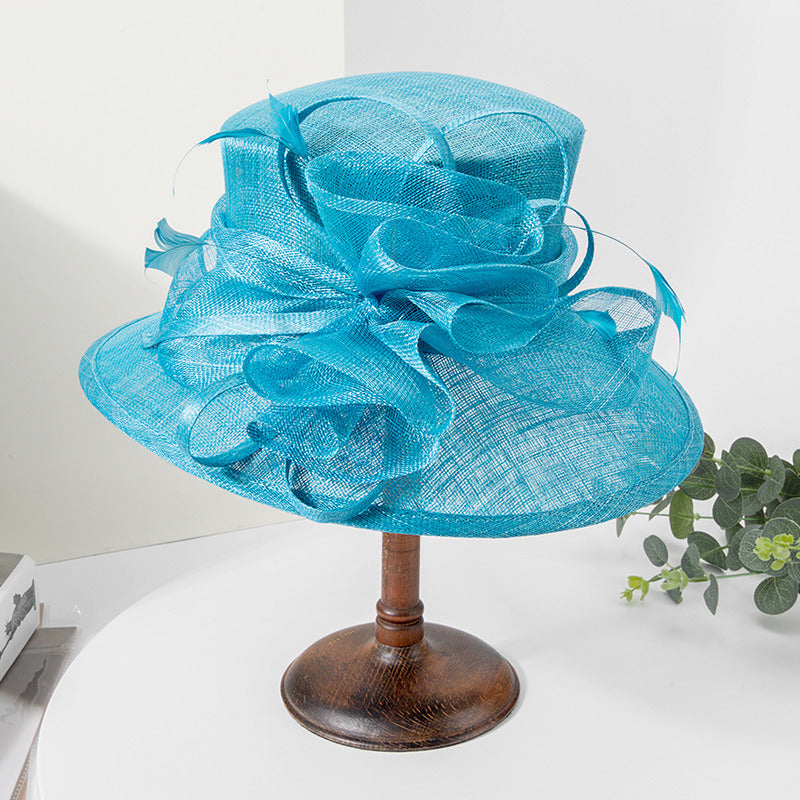 Women's Wide Brim Faux Feather Sinamay Kentucky Derby Church Hats With Headband