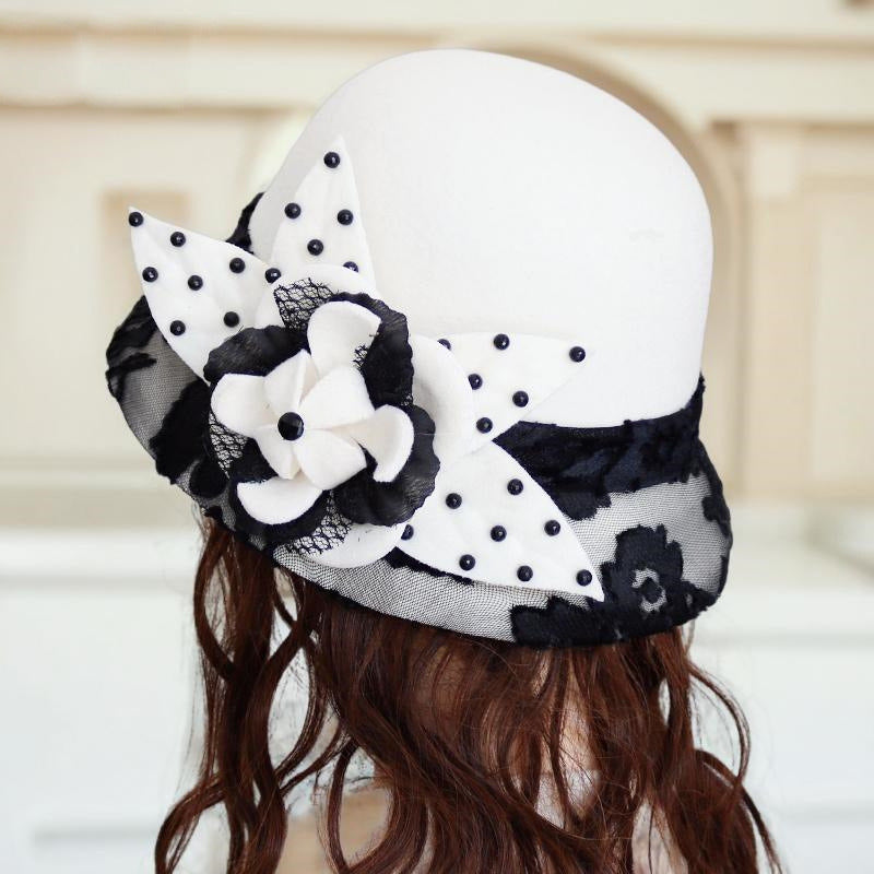 Women's Vintage Winter Felt With Flower Rhinestone Lace Cocktail Bowler Hats Church Hats