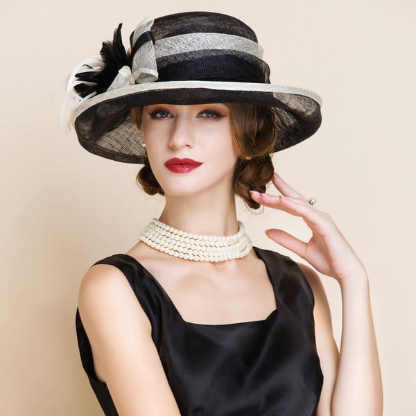 Women's Wide Brim Sinamay With Faux Feather Kentucky Derby Church Hats