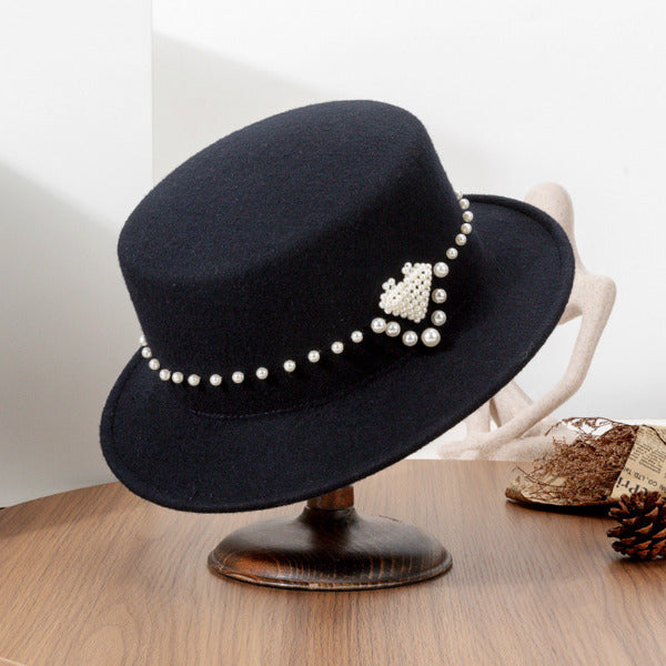 Flat Brim Winter Beading Wool Special Occasion Wedding Hats