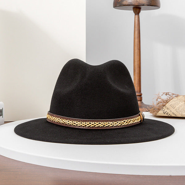 Flat Brim Winter Band Wool Wedding Fedora Hats #3