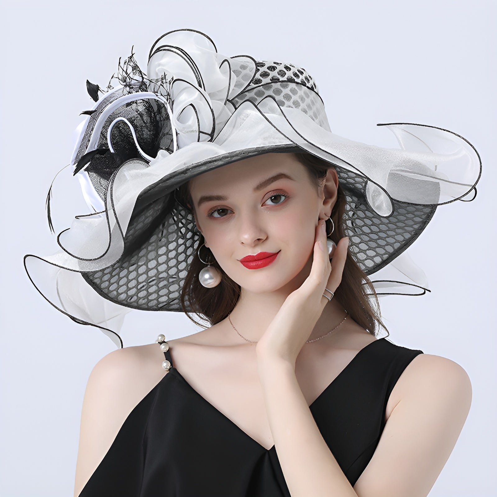 Wide Brim Silk Flower Organza Kentucky Derby Hat