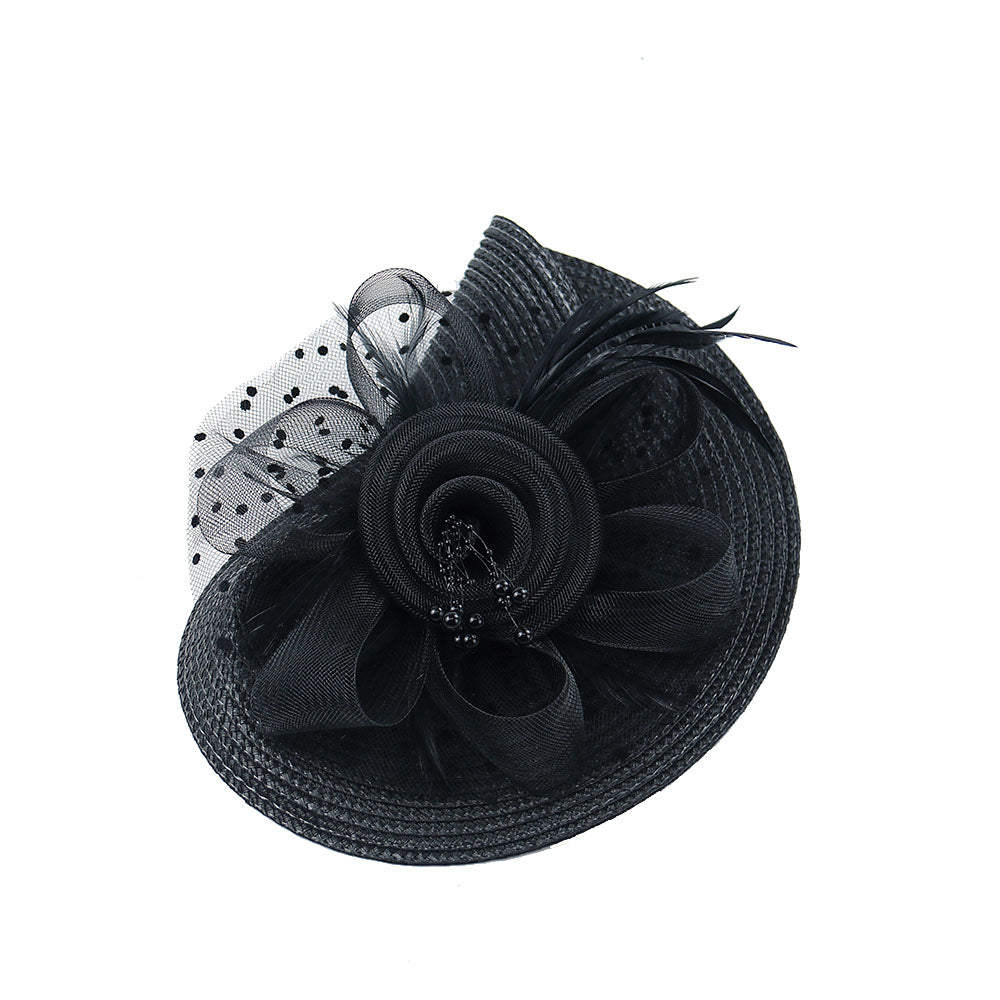 Women's Elegant Faux Feather Flower Polka Dot Straw Mesh Tea Party Fascinators With Clip Headband