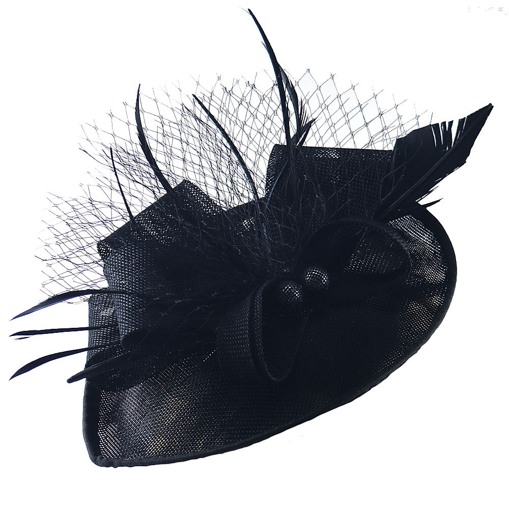 Women's Elegant Faux Feather Twist Bow Mesh Tea Party Saucer Hats Fascinators With Clip Headband