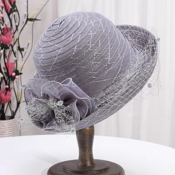 Women's Wide Brim Polyester With Flower Kentucky Derby Church Hats - purple