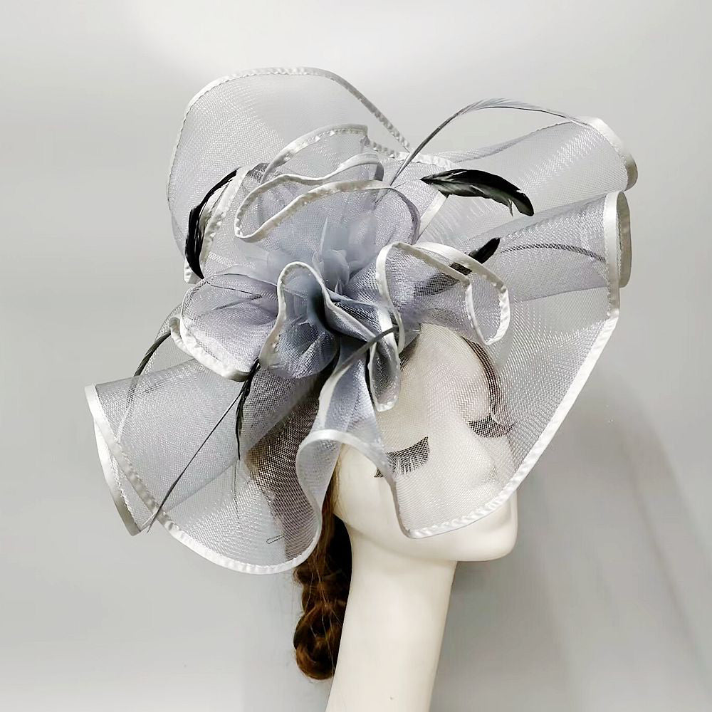 Feather Big Flower Shape Mesh Kentucky Derby Fascinator With Clip