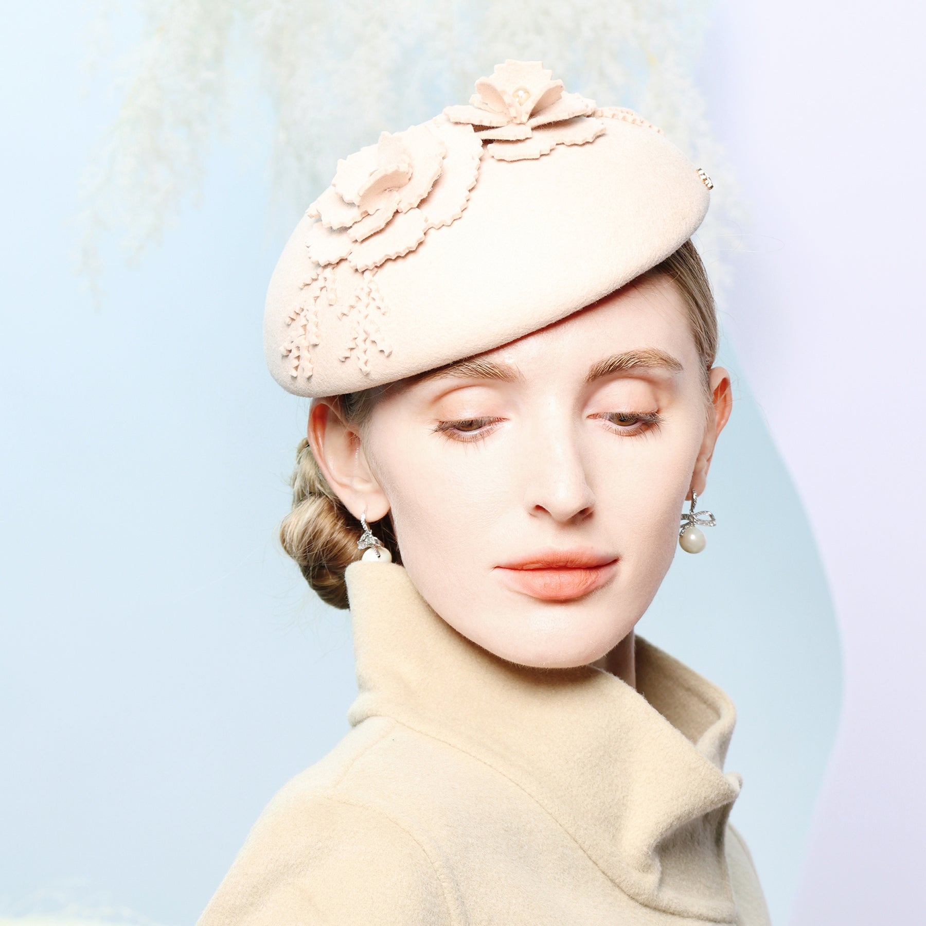 Women's Winter Flower Wool Special Occasion Beret Hats