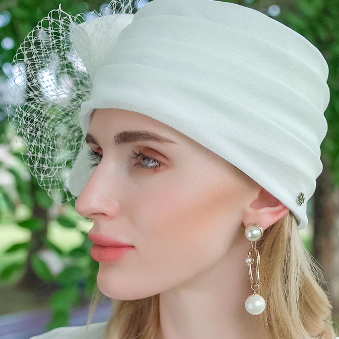 White Bowknot Veil Wedding Turban Hat