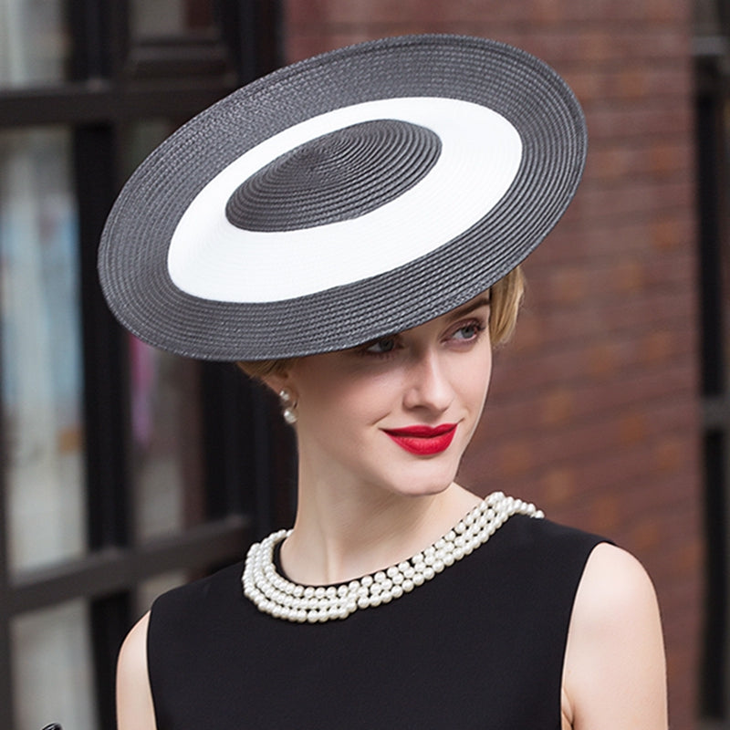 Black & White Straw Kentucky Derby Fascinator Disc Headband