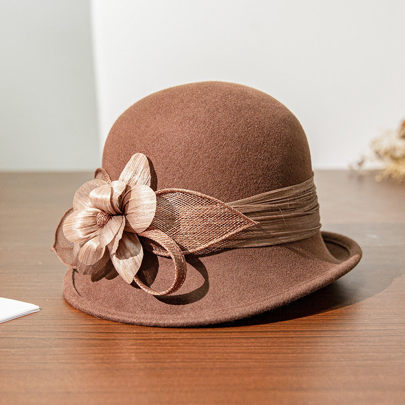 Women Vintage Winter Flower Wool Wedding Tea Party Cloche Hats