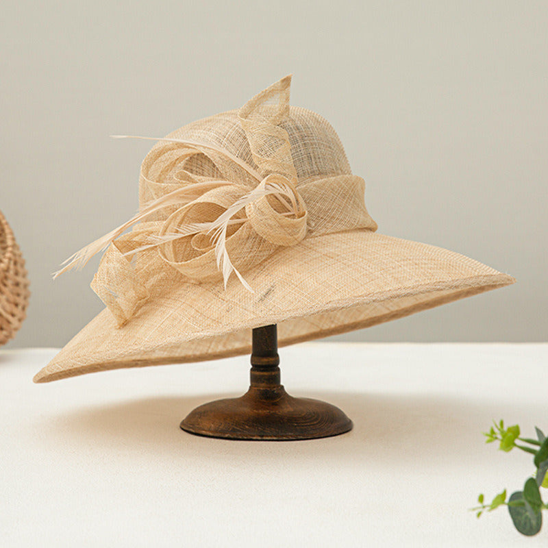 Women's Wide Brim Faux Feather Sinamay Kentucky Derby Church Hats