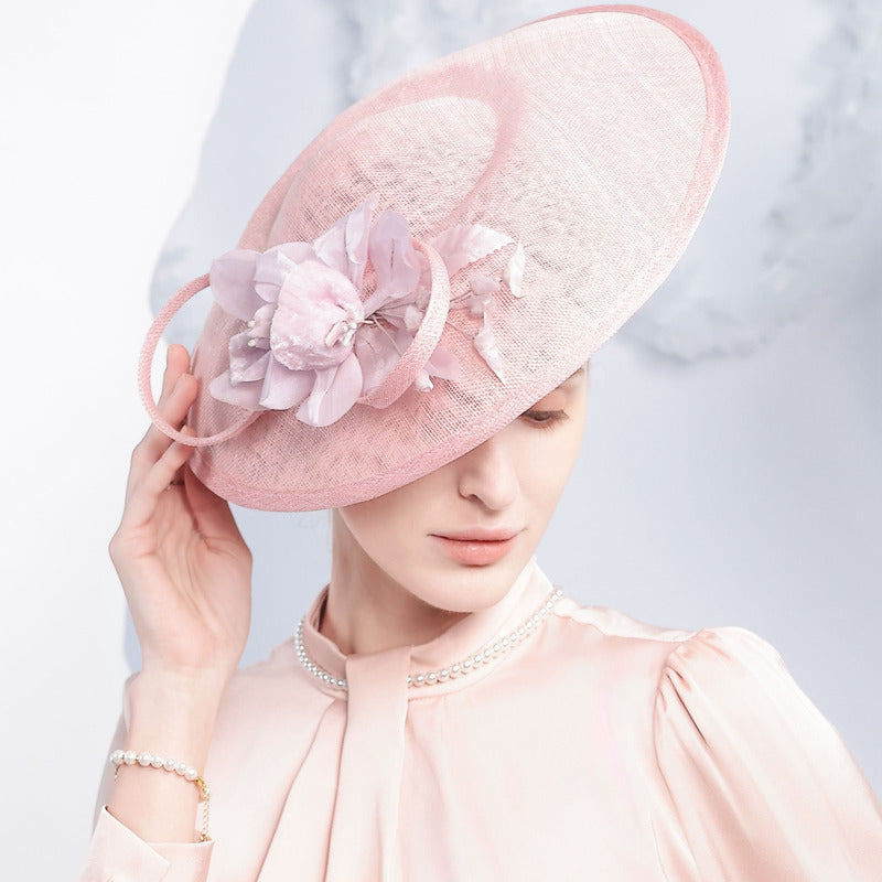 Women's Vintage Flower Sinamay Kentucky Derby Royal Ascot Saucer Hats Fascinators With Headband