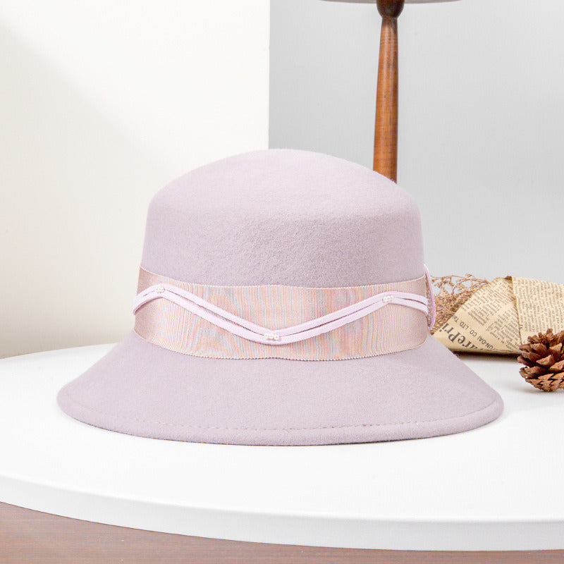 Women Simple Winter Band Wool Wedding Tea Party Cloche Hats
