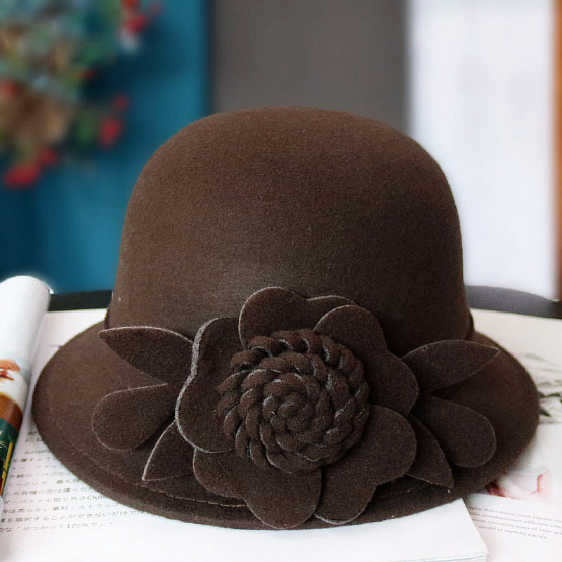 Women's Elegant Winter Felt With Flower Cocktail Bowler Hats Church Hats - Gray