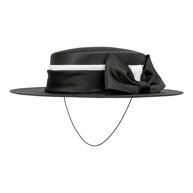 Women's Elegant Bow Slub Fabric Wedding Tea Party Boater With Elastic Cord