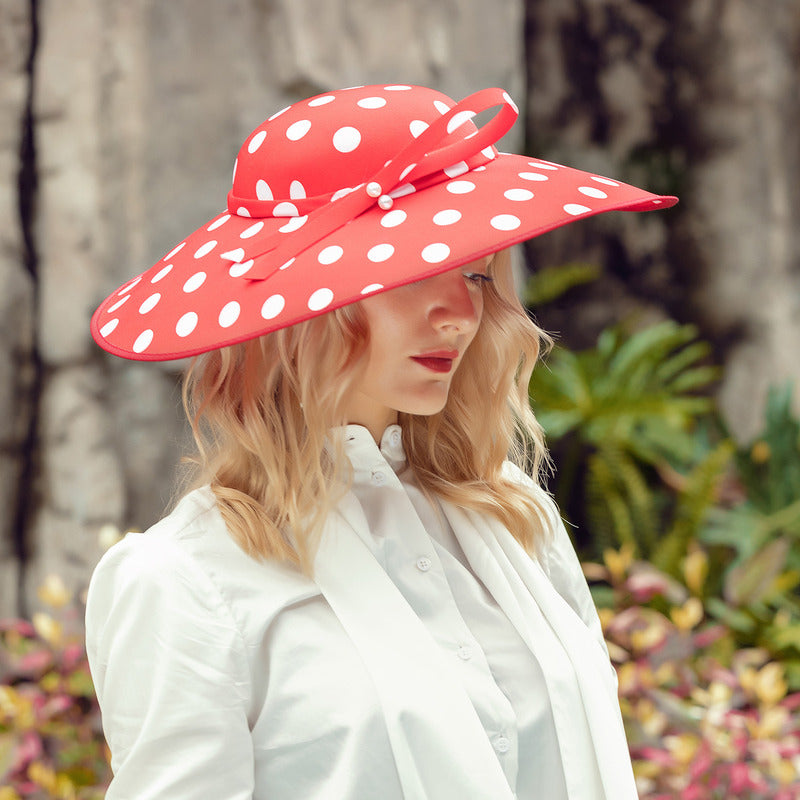 Women's Wide Brim With Polka Dot Kentucky Derby Church Hats