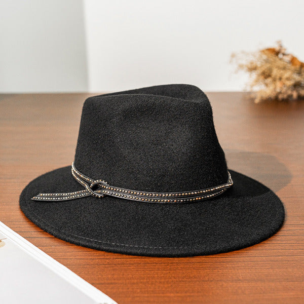 Elegant Winter Beaded Band Wool Wedding Fedora Hats
