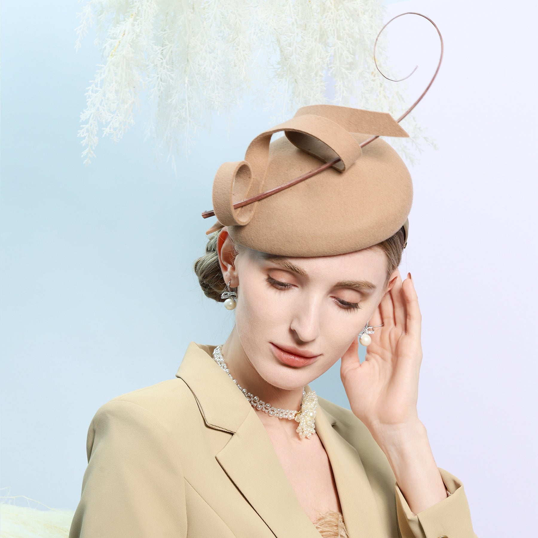 Women's Classic Winter Wool Cocktail Pillbox Hats Fascinators With Hair band