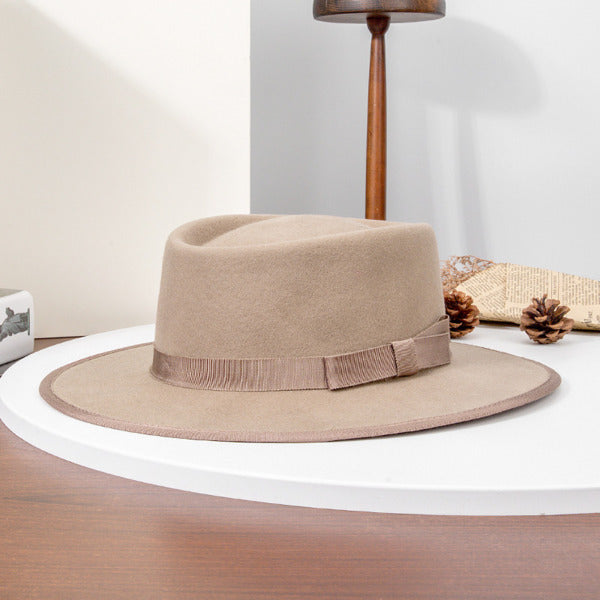 Flat Brim Winter Bow Wool Wedding Fedora Hats