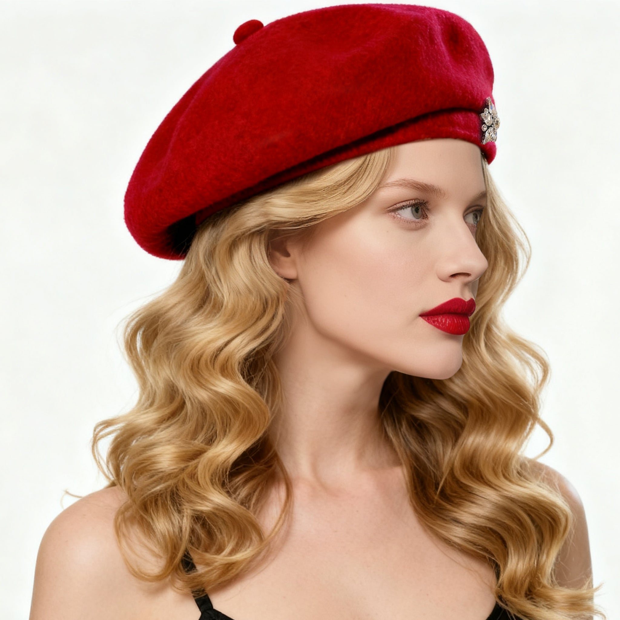 Women's Simple Winter Rhinestone Casual Felt Beret Hats