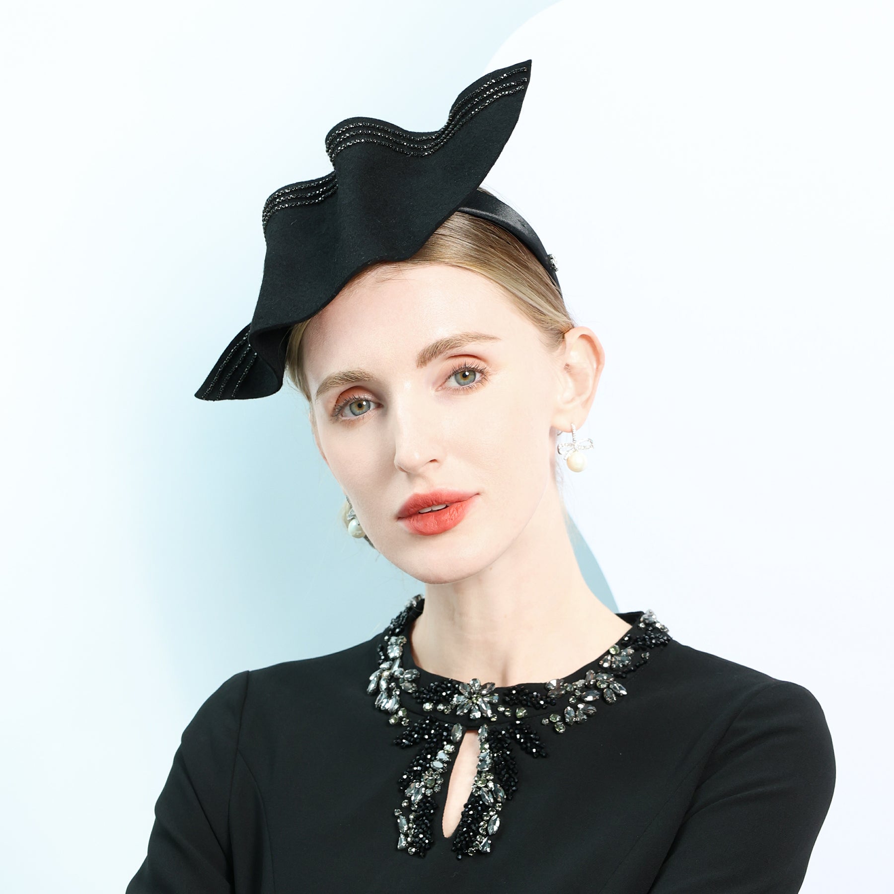 Women's Winter Wool Rhinestone Cocktail Fascinators With Hair band