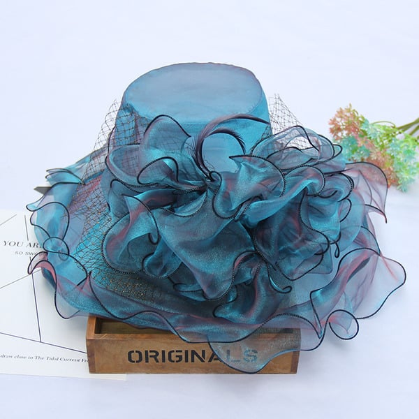 Women's Wide Brim Organza With Flower Kentucky Derby Church Hats - purple