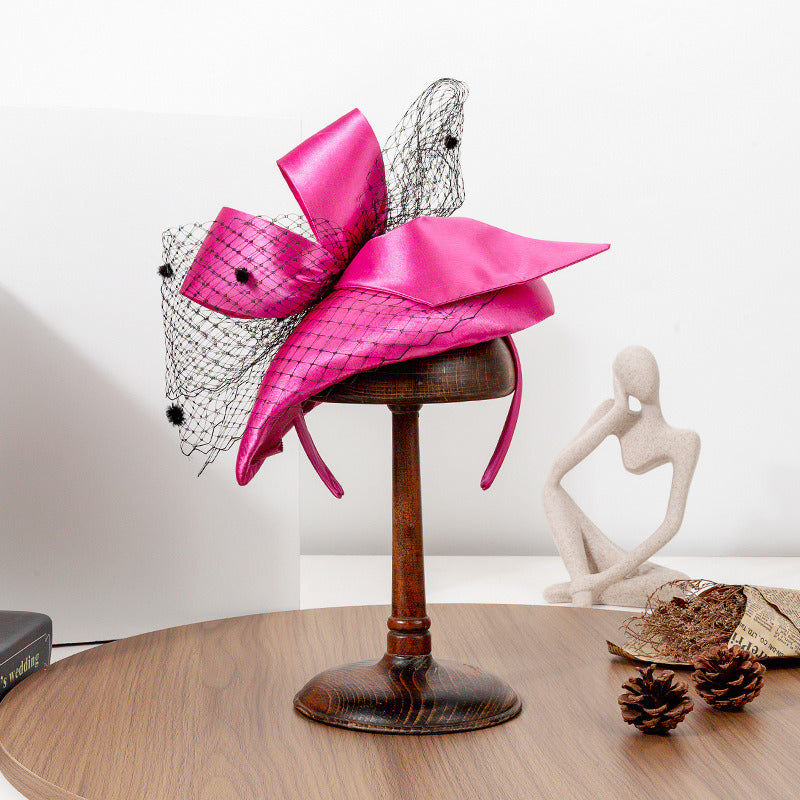 Women Vintage Bow Veil Satin Wedding Kentucky Derby Fascinators With Headband