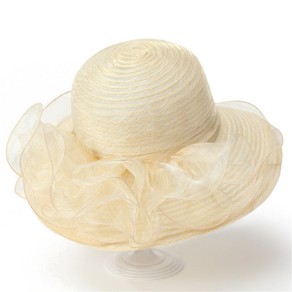 Women's Wide Brim Organza With Flower Kentucky Derby Church Hats - pink