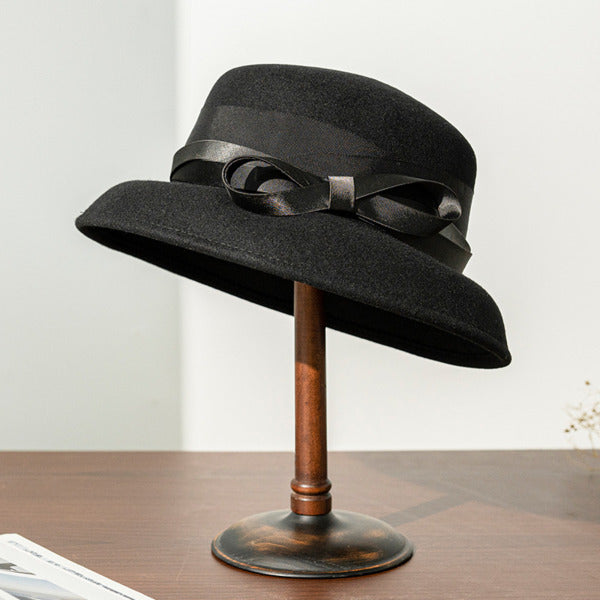 Classic Winter Bow Wool Wedding Bowler Hats