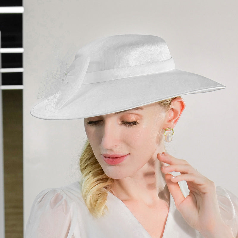 Women's Wide Brim Satin Sinamay With Bowknot Special Occasion Kentucky Derby Church Hats