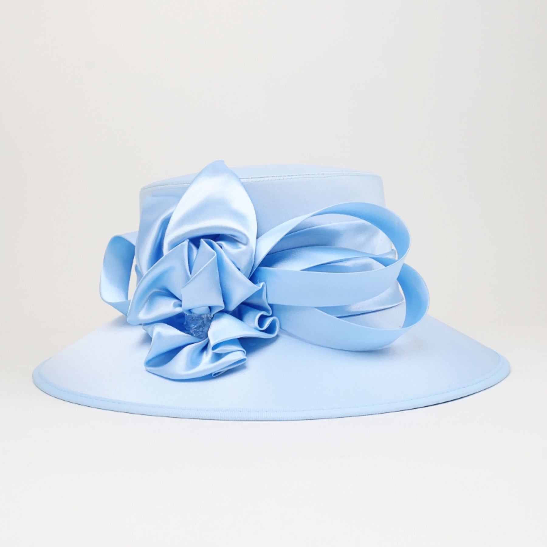 Dark Blue Wide Brim Flower Bowknot Satin Kenturky Derby Hat