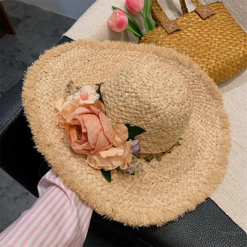 Women's Wide Brim Summer Raffia Straw With Flower Holiday Sun Hats Straw Hats