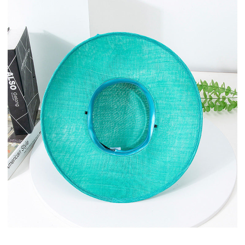 Women's Elegant Wide Brim Faux Feather Flower Sinamay Kentucky Derby Royal Ascot