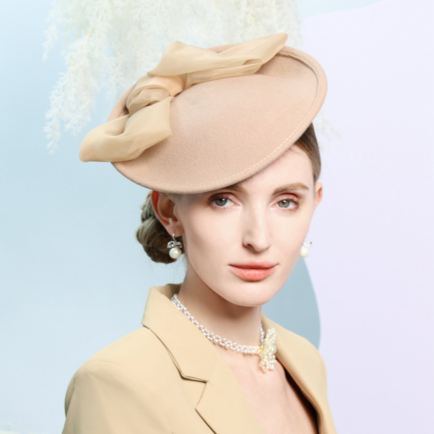 Women's Winter Wool Bowknot Cocktail Saucer Hats Fascinators With Hair band