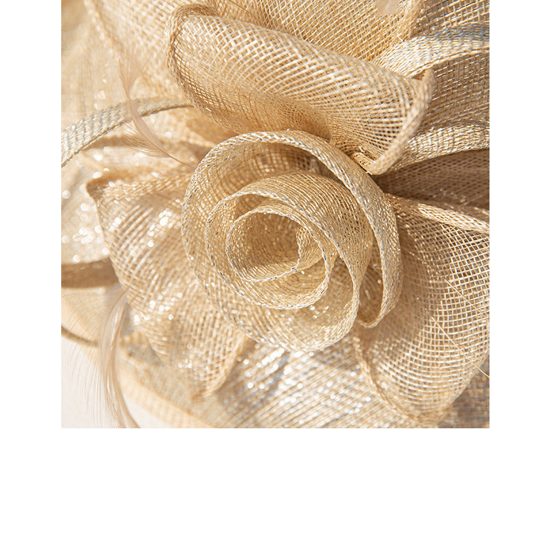 Women's Faux Feather Flower Sinamay Kentucky Derby Church Hats - Champagne