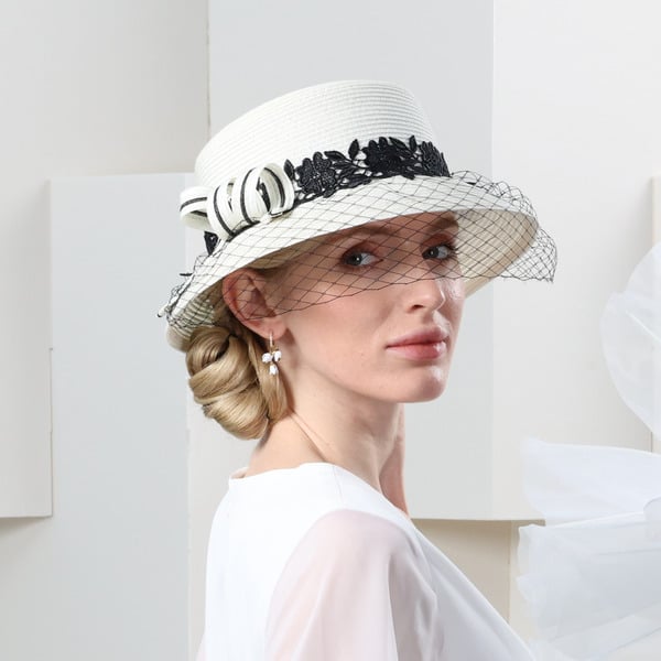 Women's Wide Brim Polyester With Lace Veil Kentucky Derby Church Hats