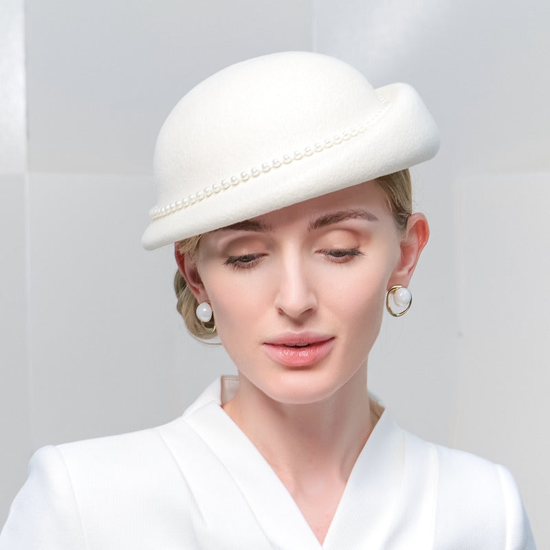 Women's Winter Wool With Pearl Special Occasion Cocktail Bowler Hats Church Hats