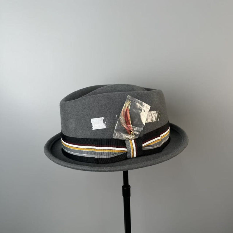 Women Vintage Winter Faux Feather Wool Wedding Tea Party Porkpie Hat