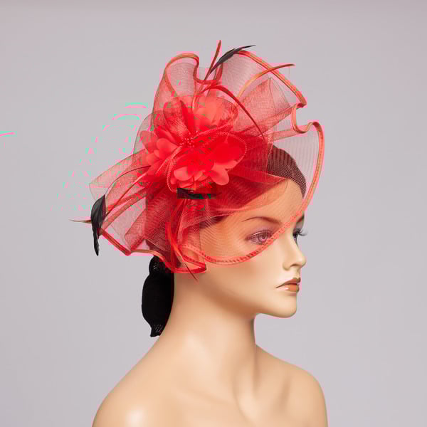 Mesh With Faux Feather Flower Kentucky Derby Fascinators With Clip - gray