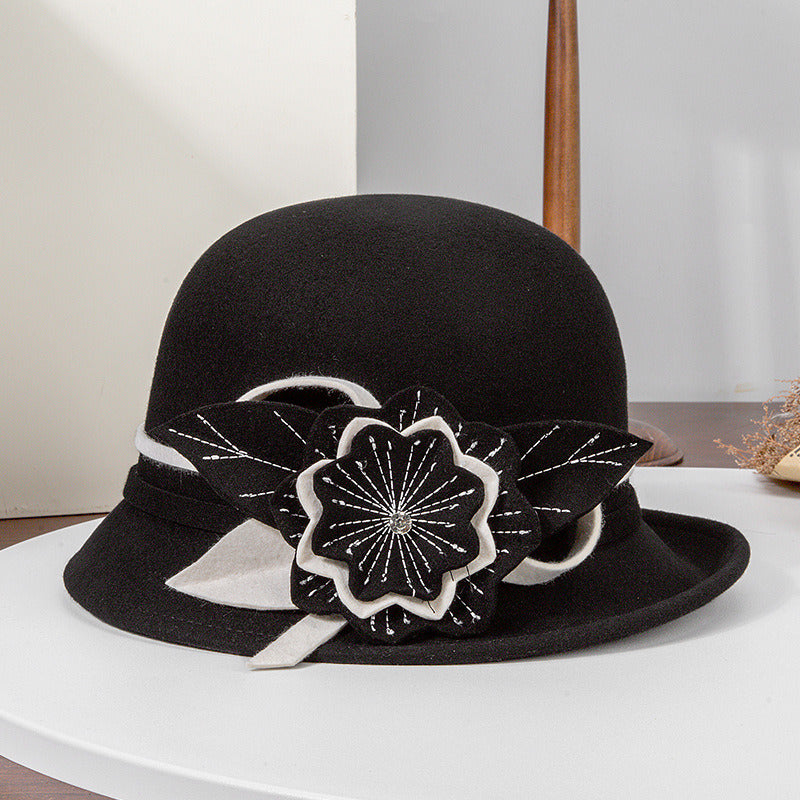 Women Classic Winter Flower Wool Wedding Tea Party Cloche Hats